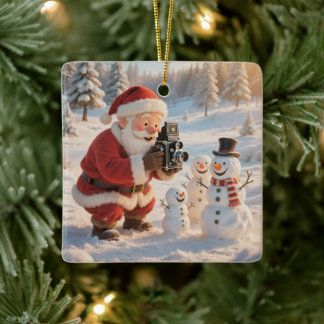 Customize Cute Santa Photographer Ceramic Ornament