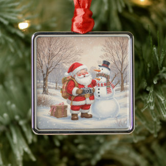 Customize Cute Santa Photographer Metal Ornament