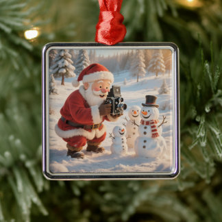 Customize Cute Santa Photographer Metal Ornament