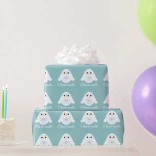 Customize Cute Snowy White owl on Light blue Wrapping Paper