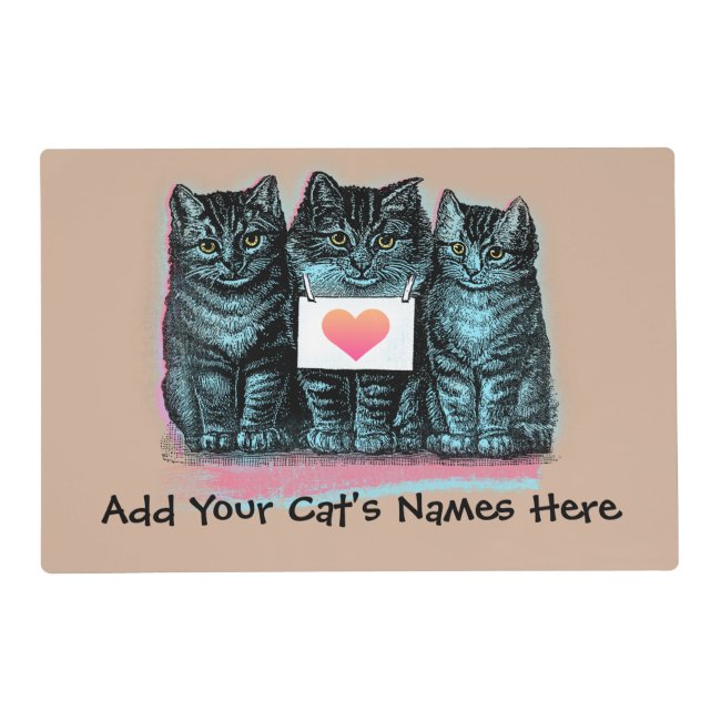Customize Cute Vintage Cat Food Mat with Name