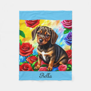 Customize Dachshund Puppy colorful Fleece Blanket