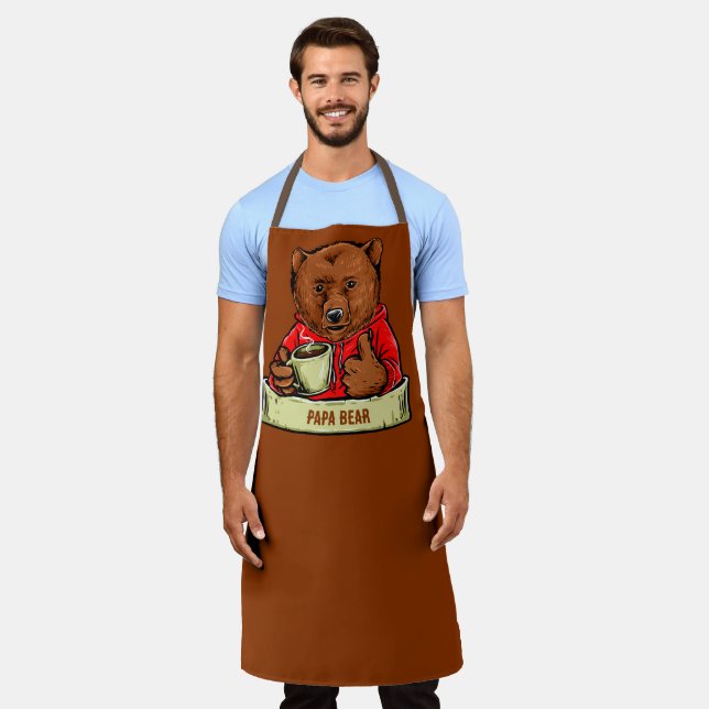 Customize Dad Papa Bear Morning Coffee Breakfast  Apron (Worn)