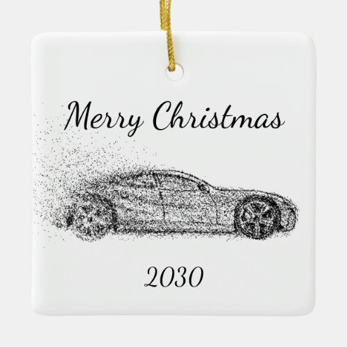 Customize Dated Christmas Sports Car Automobile Ceramic Ornament