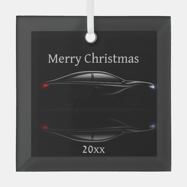Customize Dated Christmas Sports Car Automobile  Glass Ornament (Front)