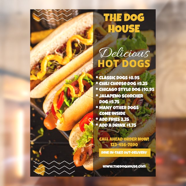 Customize Delicious Hotdogs Restaurant Front Large Window Cling (Sheet 2)