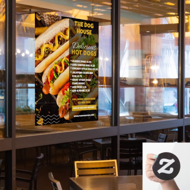Customize Delicious Hotdogs Restaurant Medium Window Cling (Restaurant Window)
