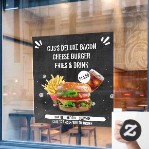 Customize Deluxe Burger Fries Drink Restaurant  Window Cling