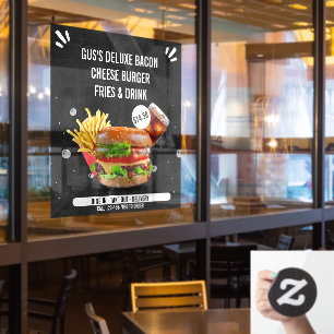 Customize Deluxe Burger Fries Drink Restaurant  Window Cling