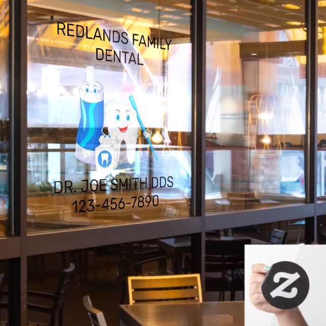 Customize Dental Clinic Happy Molar Tooth Dentist Window Cling (Restaurant Window)