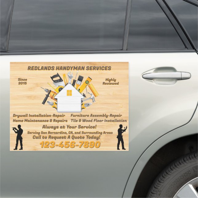 Customize Detailed Handyman Business Truck Van  Car Magnet (In Situ)