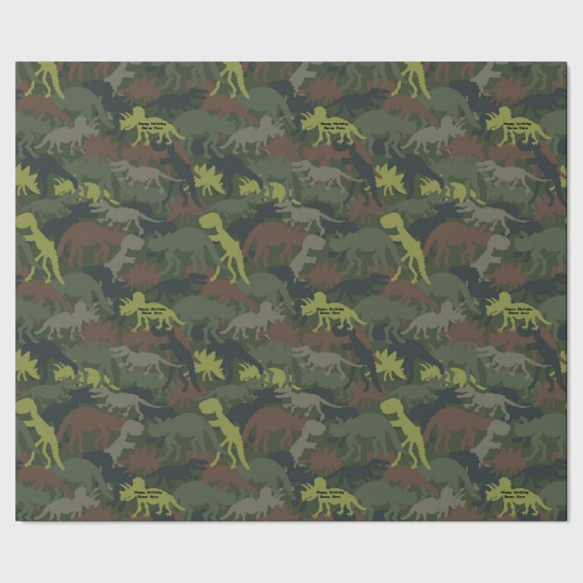 Customize Dinosaur Silhouette Camouflaged Birthday Wrapping Paper (Seam)