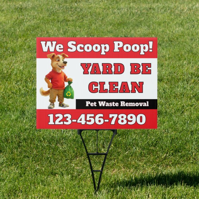 Customize Dog Poop Scoop Business One Sided Yard Sign (Insitu)