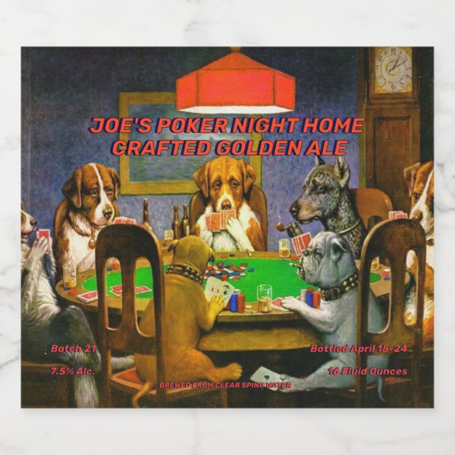 Customize Dogs Playing Poker Home Crafted Detailed Beer Bottle Label (Single Label)