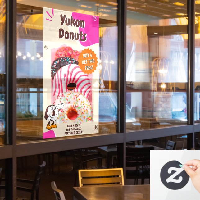 Customize Donuts Beige Pink Promotion Window Cling (Restaurant Window)