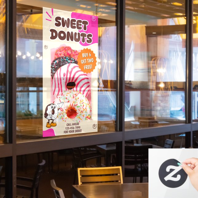 Customize Donuts Beige Pink Promotion Window Cling (Restaurant Window)