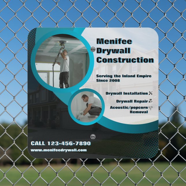 Customize Drywall Contractor Business Promo Fence Metal Sign (In Situ(Fence))