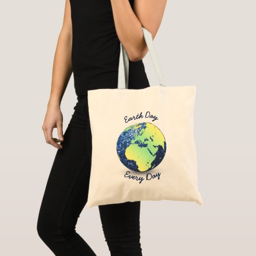 Customize Earth Day Every Day blue sparkles Globe Tote Bag