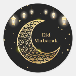 Customize Eid Mubarak / Ramadan Kareem Gold Classic Round Sticker