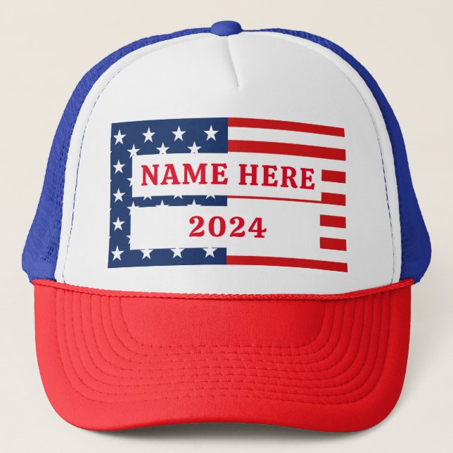 Customize Election Name American Flag Trucker Hat (Front)