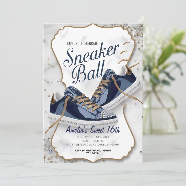 Customize Elegant Birthday Sneaker Ball Party Invitation (Standing Front)