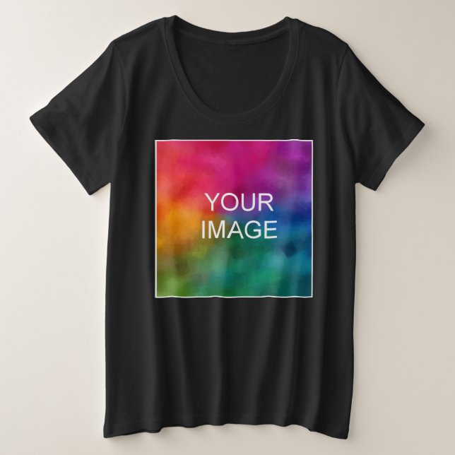 Customize Elegant Black Template Upload Image Plus Size T-Shirt (Design Front)