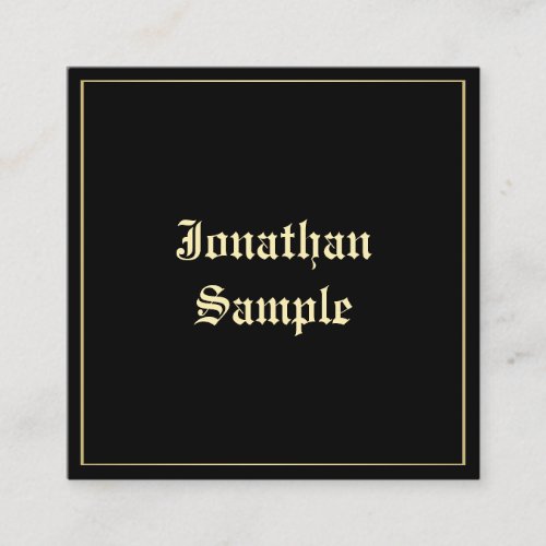 Customize Elegant Gold Old English Script Template Square Business Card