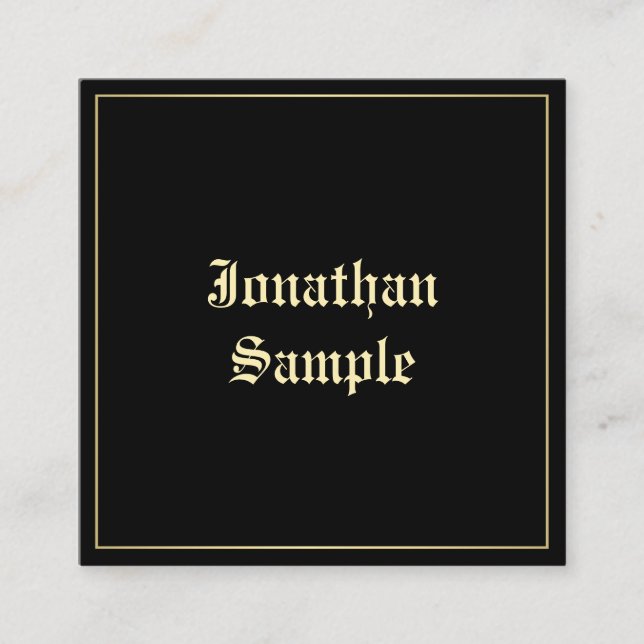 Customize Elegant Gold Old English Script Template Square Business Card (Front)