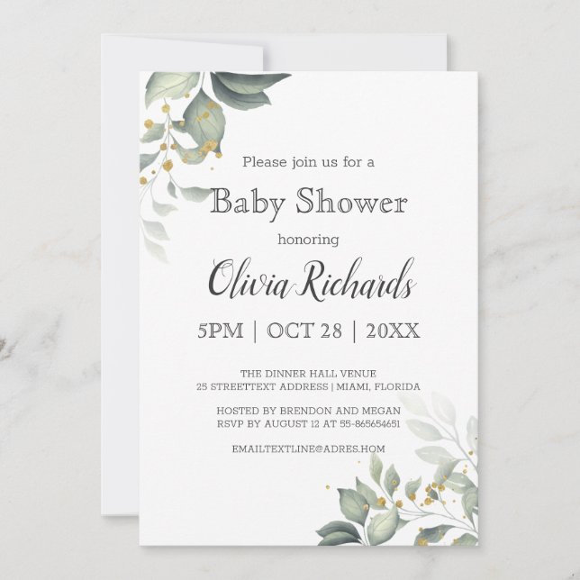 Customize Elegant Greenery Modern Baby Shower RSVP Invitation (Front)