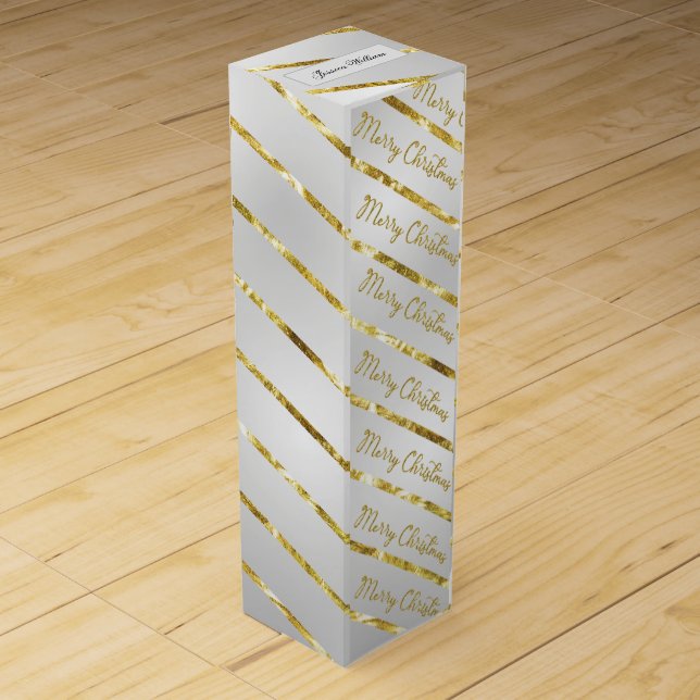 Customize Elegant Silver Gold Merry Christmas   Wine Box (Front)