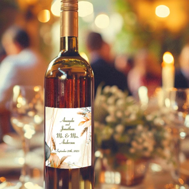 Customize Elegant Wedding Bohemian Watercolor  Wine Label (Creator Uploaded)