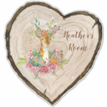 Customize Enchanted Floral Deer Heart Wood Slice