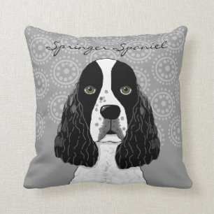 Customize English Springer Spaniel Dog on Gray Throw Pillow