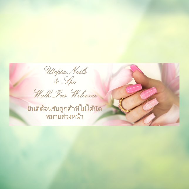 Customize English Thai Nail Salon Welcome Window Cling