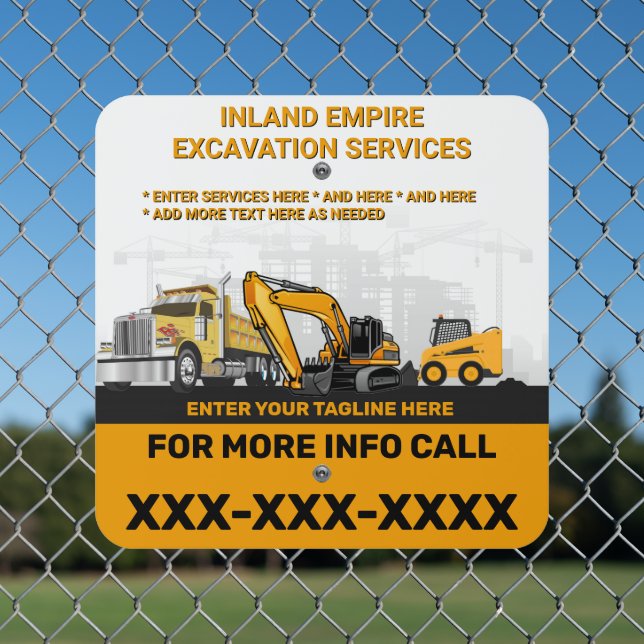 Customize Excavation General Contractor Constructi Metal Sign (In Situ(Fence))