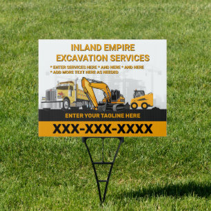 Customize Excavation General Contractor Constructi Sign
