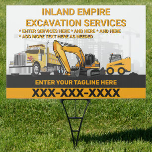 Customize Excavation General Contractor Constructi Sign