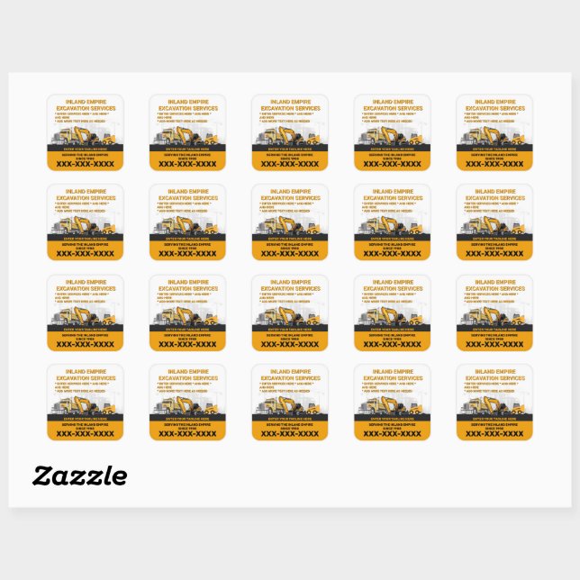 Customize Excavation General Contractor Constructi Square Sticker (Sheet)