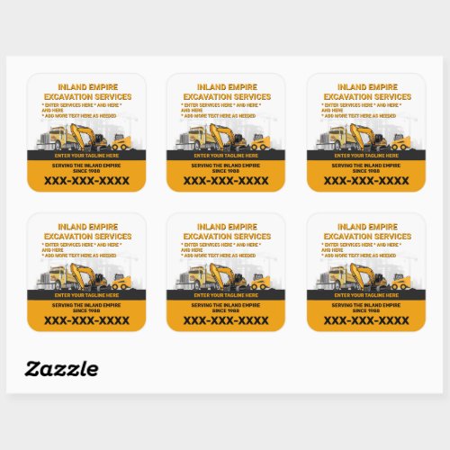 Customize Excavation General Contractor Constructi Square Sticker