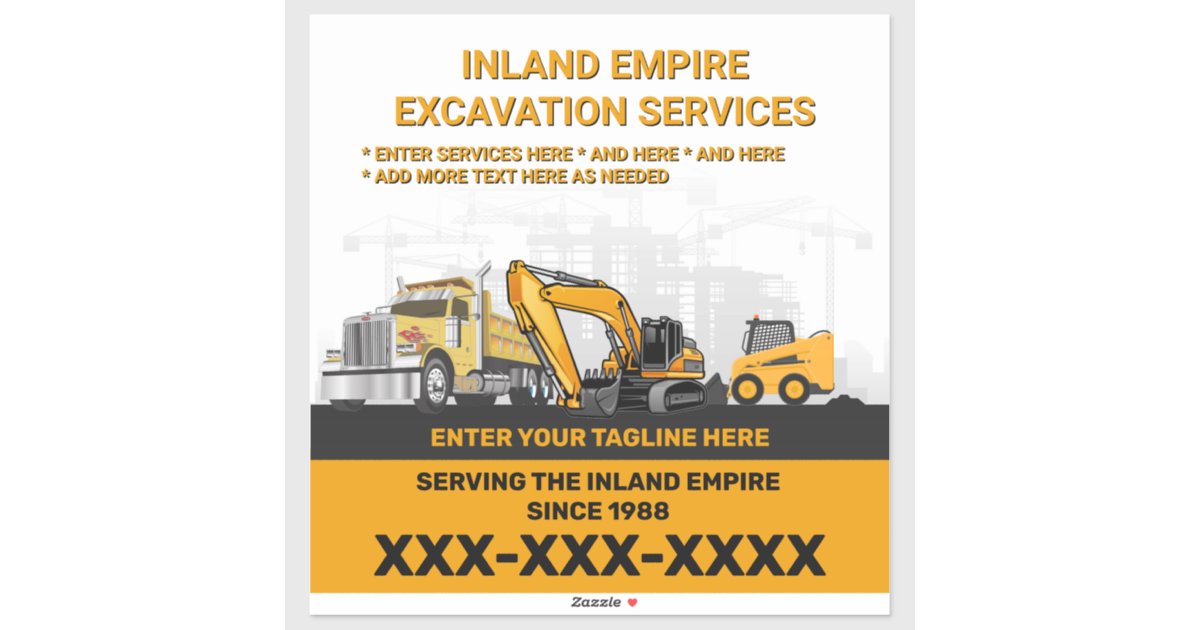 Contractor Stickers Customize Excavation General Contractor Constructi Sticker | Zazzle