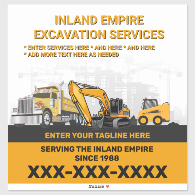Customize Excavation General Contractor Constructi Sticker | Zazzle