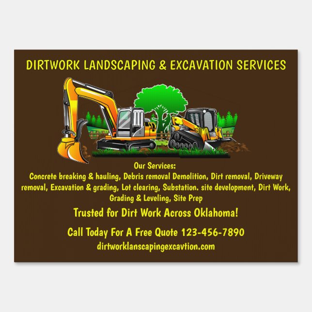 Customize Excavation Landscaping Services Contract Sign (Front)