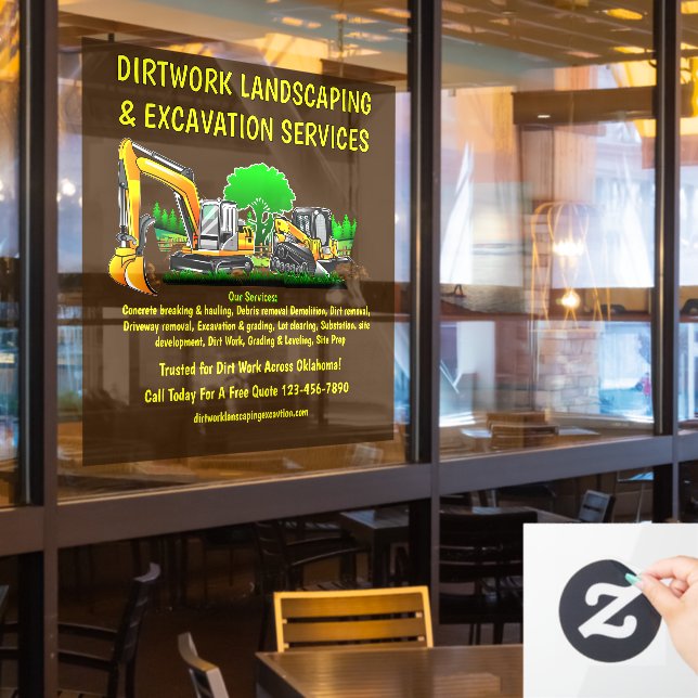 Customize Excavation Landscaping Services Contract Window Cling (Restaurant Window)