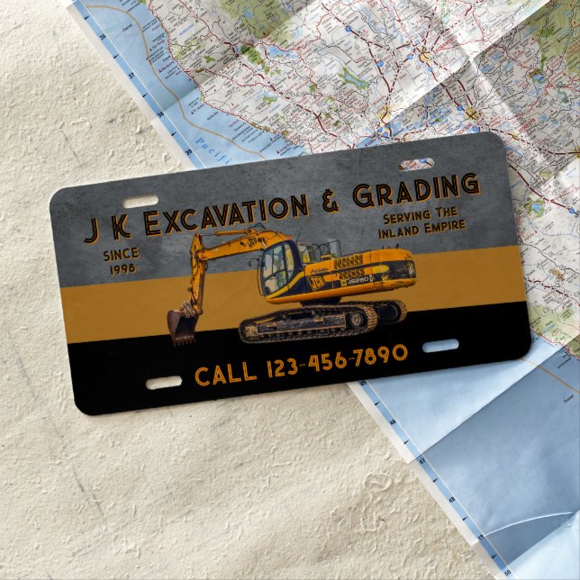 Customize Excavator Contractor Business Truck License Plate (In Situ)