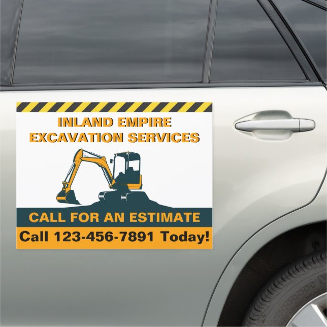 Customize Excavator For Hire Small Business   Car Magnet (In Situ)
