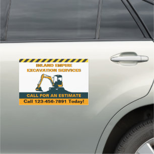 Customize Excavator For Hire Small Business Car Magnet
