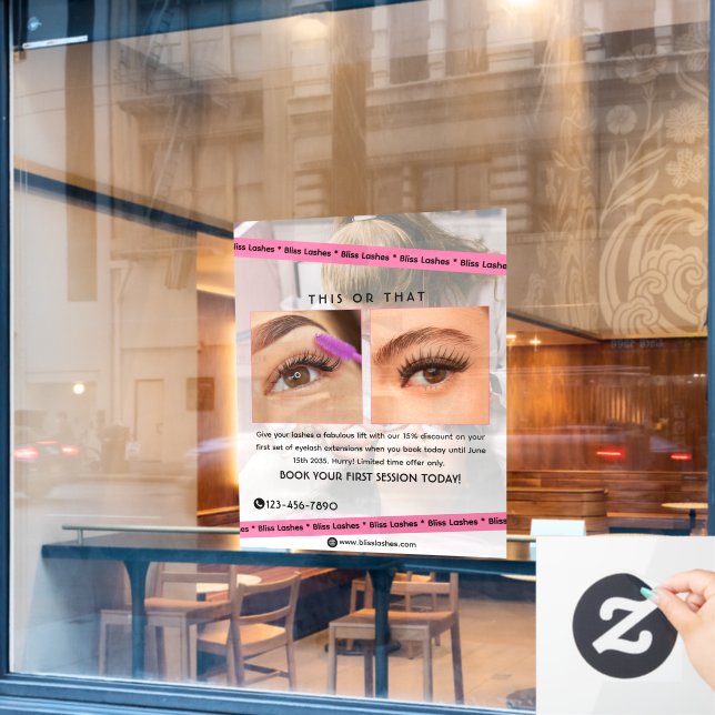 Customize  Eyelash Extensions Beauty Studio Promo Window Cling (Cafe Window)