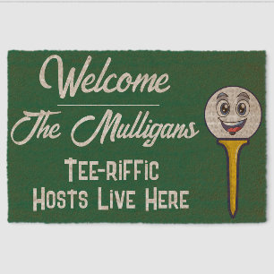 Customize Family Name Tee-riffic Golfers Welcome Fiber Doormat