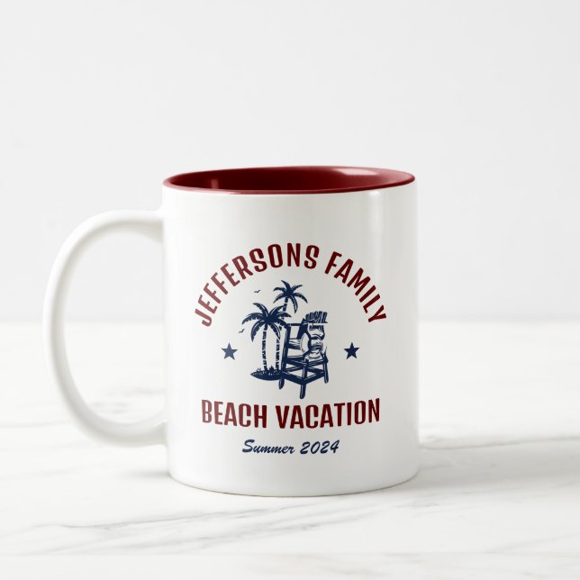 Customize Family Vacation Retro Beach Holiday Trip Two-Tone Coffee Mug (Left)