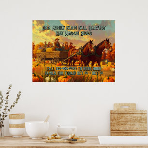 Customize Farm Fall Harvest Horse Drawn Wagon Ride Poster